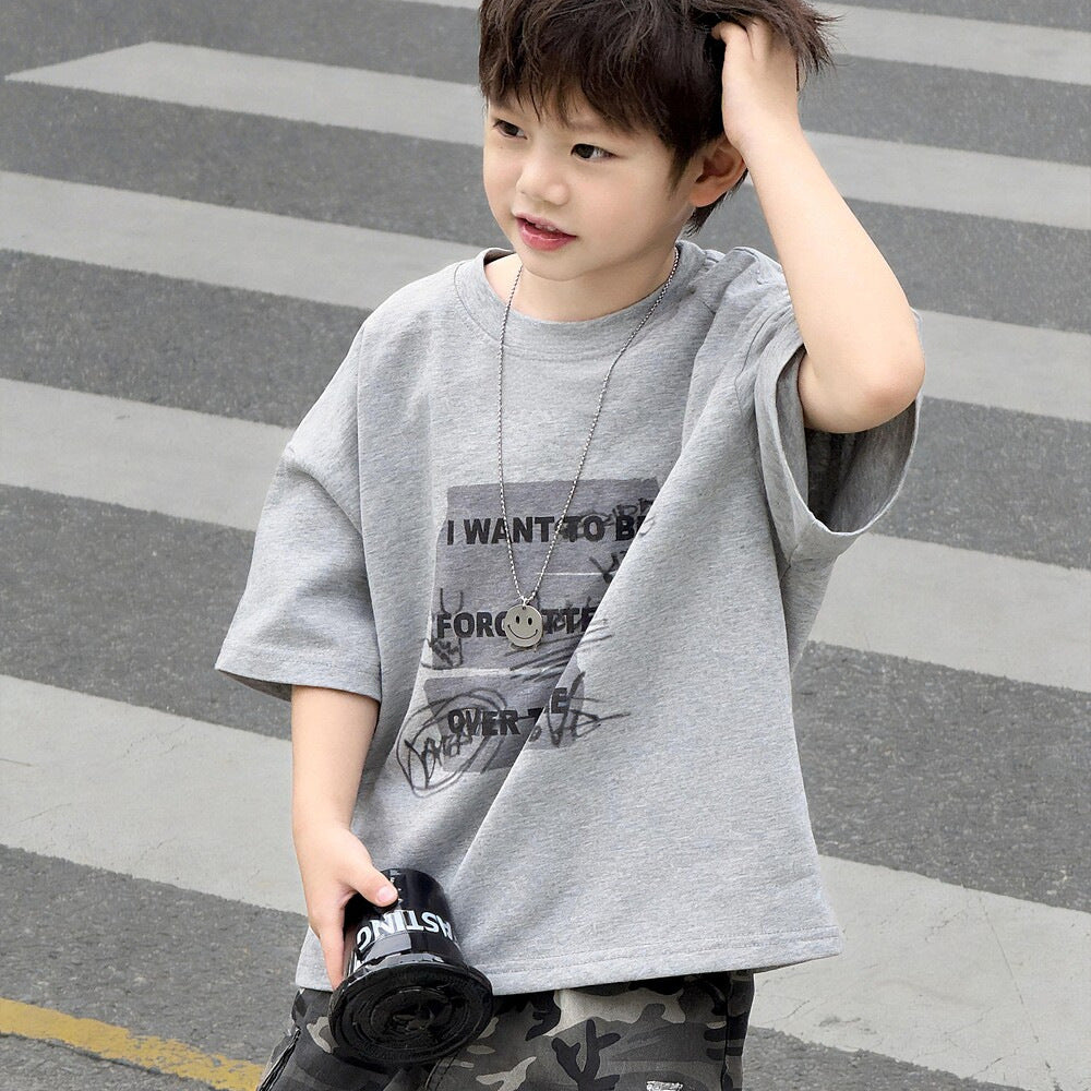 Boys’ Summer Letter Print T-Shirt 2026 – Trendy Cotton Top – Summer Kids Fashion Nepal | Tudoholic