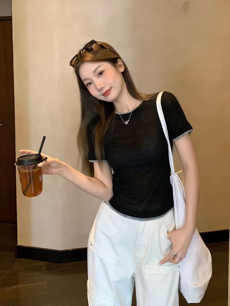 Women Color Block T-Shirt 2026 Casual Summer Top