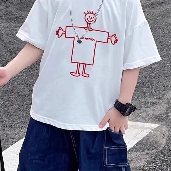 Boys’ Summer Cartoon T-Shirt 2025 – Cotton Loose Top – Summer Kids Fashion Nepal | Tudoholic
