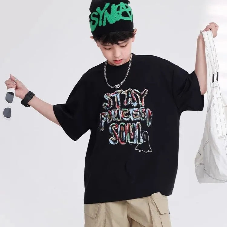 Boys’ Summer Graffiti T-Shirt 2025 – Trendy Loose Top – Summer Kids Fashion Nepal | Tudoholic