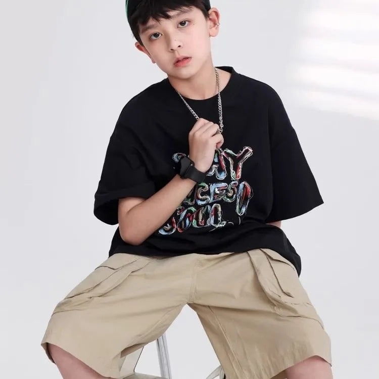 Boys’ Summer Graffiti T-Shirt 2025 – Trendy Loose Top – Summer Kids Fashion Nepal | Tudoholic