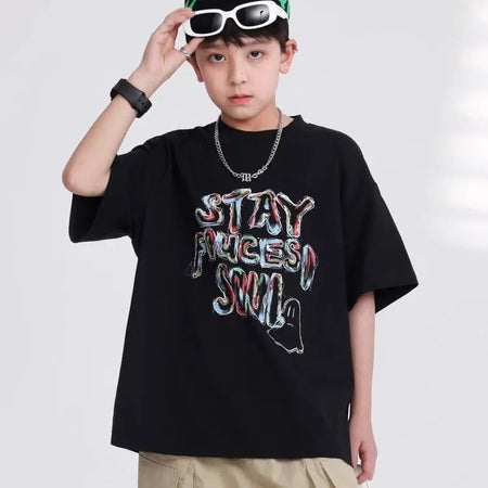 Boys’ Summer Graffiti T-Shirt 2025 – Trendy Loose Top – Summer Kids Fashion Nepal | Tudoholic