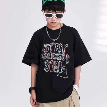 Boys’ Summer Graffiti T-Shirt 2025 – Trendy Loose Top – Summer Kids Fashion Nepal | Tudoholic