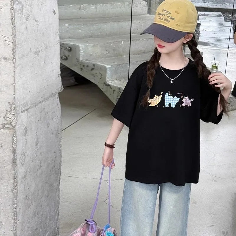 Girls’ Summer Cotton T-Shirt 2025 – Stylish Loose Top – Summer Kids Fashion Nepal | Tudoholic
