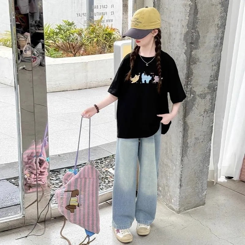Girls’ Summer Cotton T-Shirt 2025 – Stylish Loose Top – Summer Kids Fashion Nepal | Tudoholic