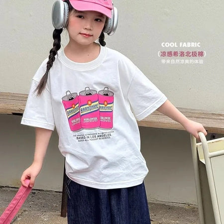 Girls’ Korean Cartoon T-Shirt 2025 – Cotton Summer Top – Summer Kids Fashion Nepal | Tudoholic