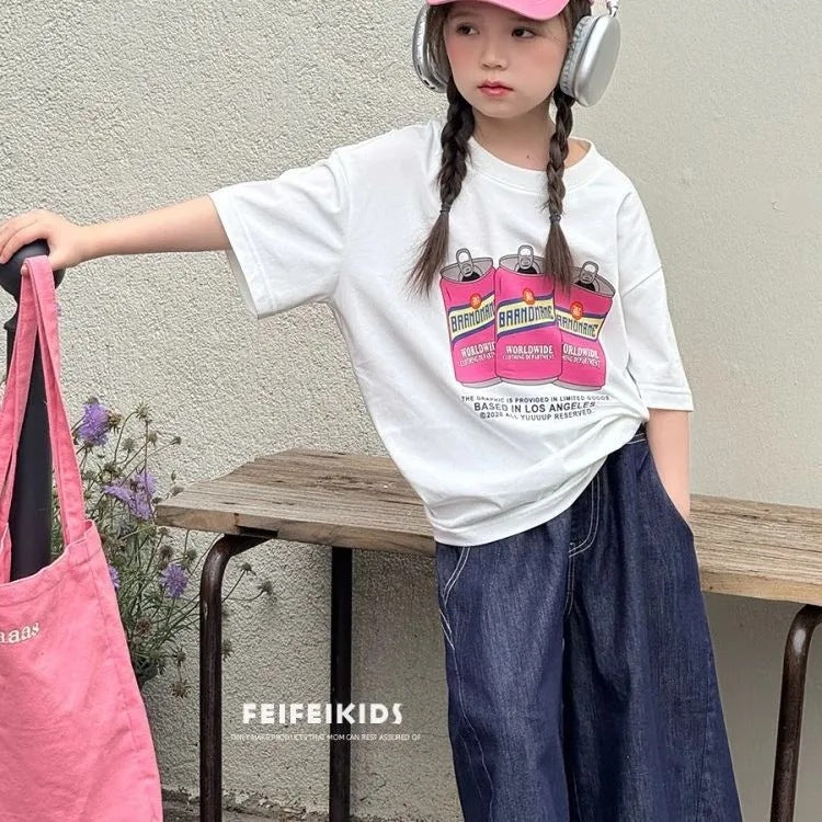 Girls’ Korean Cartoon T-Shirt 2025 – Cotton Summer Top – Summer Kids Fashion Nepal | Tudoholic