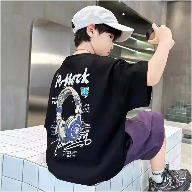 Boys’ Printed Cotton T-Shirt 2025 – Cool Loose Summer – Summer Kids Fashion Nepal | Tudoholic