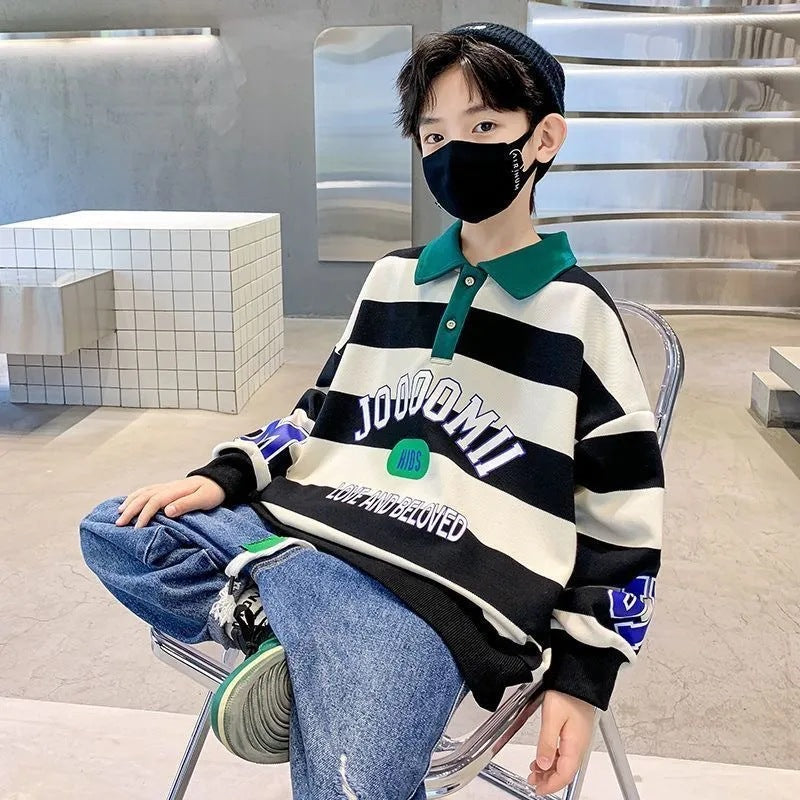 Boys’ Polo Sweatshirt 2024 – Korean Style Autumn Top – Spring Autumn Kids Fashion Nepal | Tudoholic