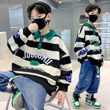 Boys’ Polo Sweatshirt 2024 – Korean Style Autumn Top – Spring Autumn Kids Fashion Nepal | Tudoholic