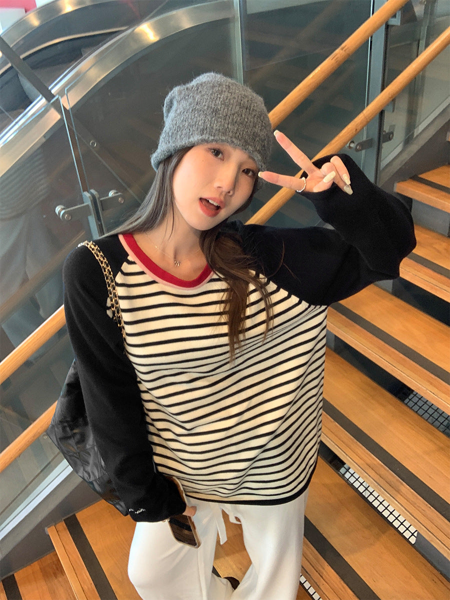 Women Stripe Pullover Top 2026 Loose Fit Winter Style