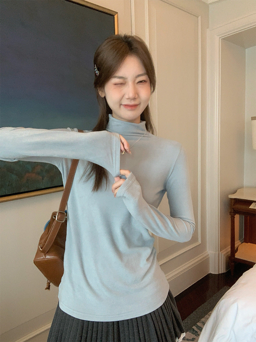 Maillard Fleece Warm Half-High Collar Women Winter Top