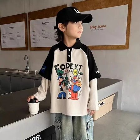 Boys’ Lapel Polo 2024 – Korean Style Autumn Top – Spring Autumn Kids Fashion Nepal | Tudoholic