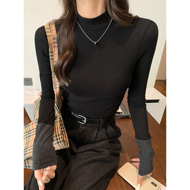 Color Block Slim Half Collar Women Winter Base Top