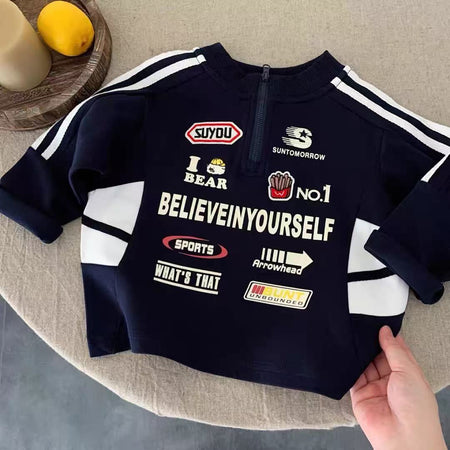 Boys’ Motorcycle Jacket 2025 – Stand-Up Collar Sweatshirt – Kids Fashion Nepal | Tudoholic