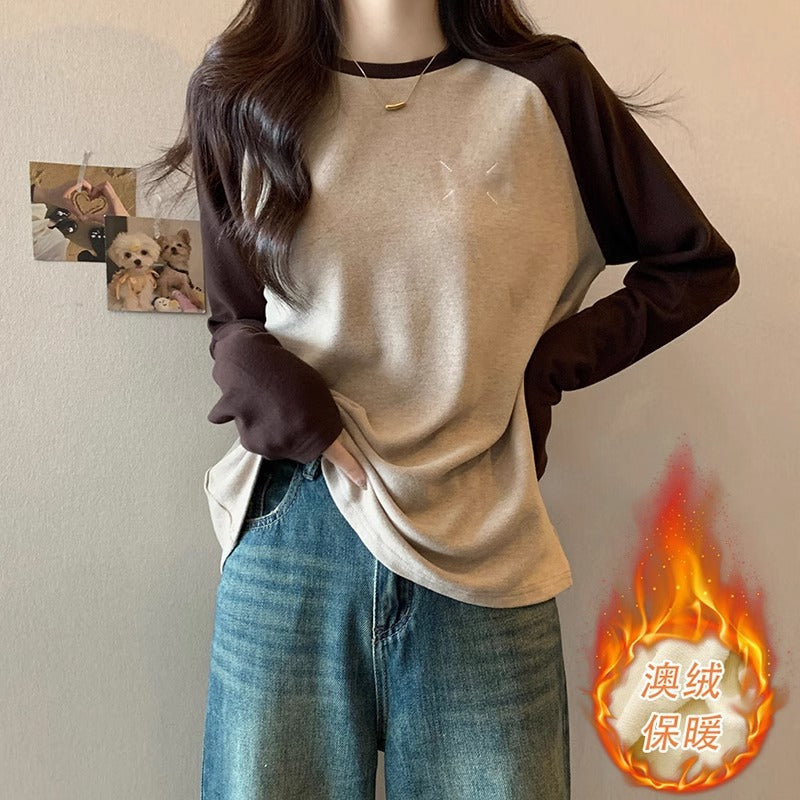 Rags Velvet Women Color Block Winter Base Layer Top