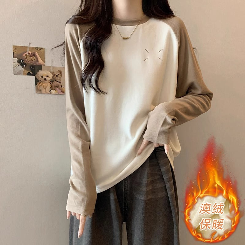 Rags Velvet Women Color Block Winter Base Layer Top