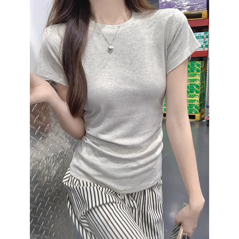 Gray Slim Fit Women Short Sleeve Summer T-Shirt