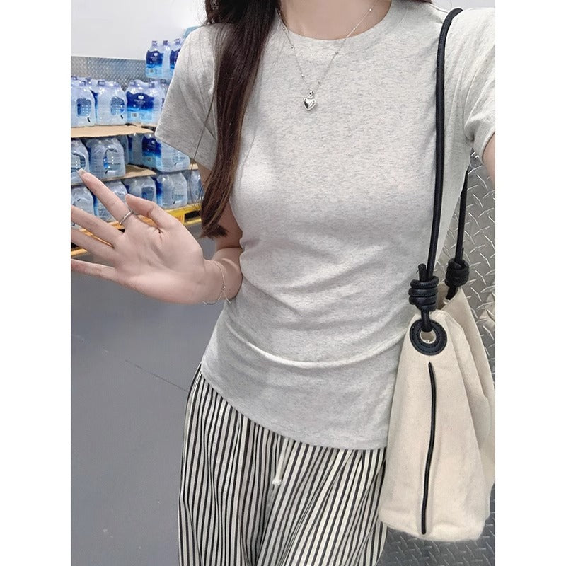Gray Slim Fit Women Short Sleeve Summer T-Shirt
