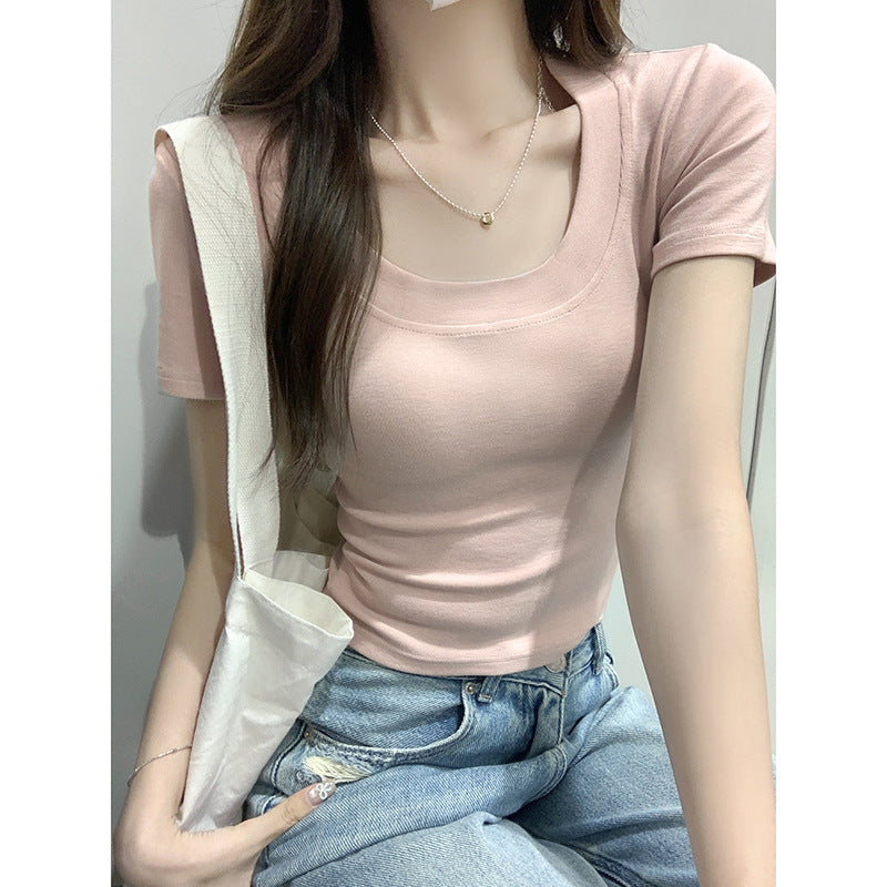 Sweet Spice Girl Low Collar Women Summer Sexy T-Shirt