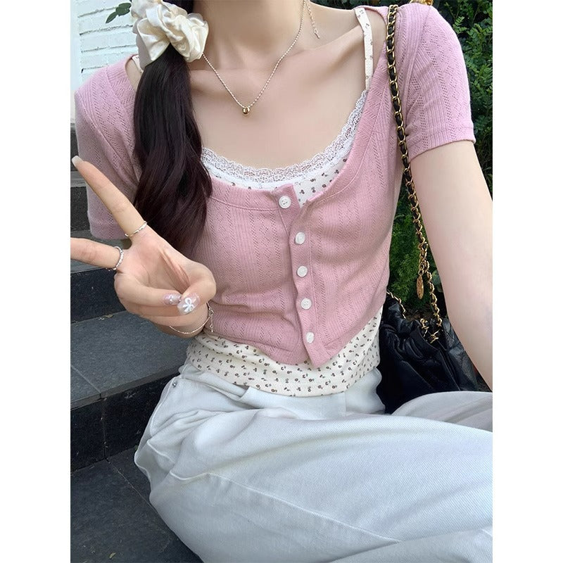 Light Pink U Neck Knitted Women Summer Cardigan Top