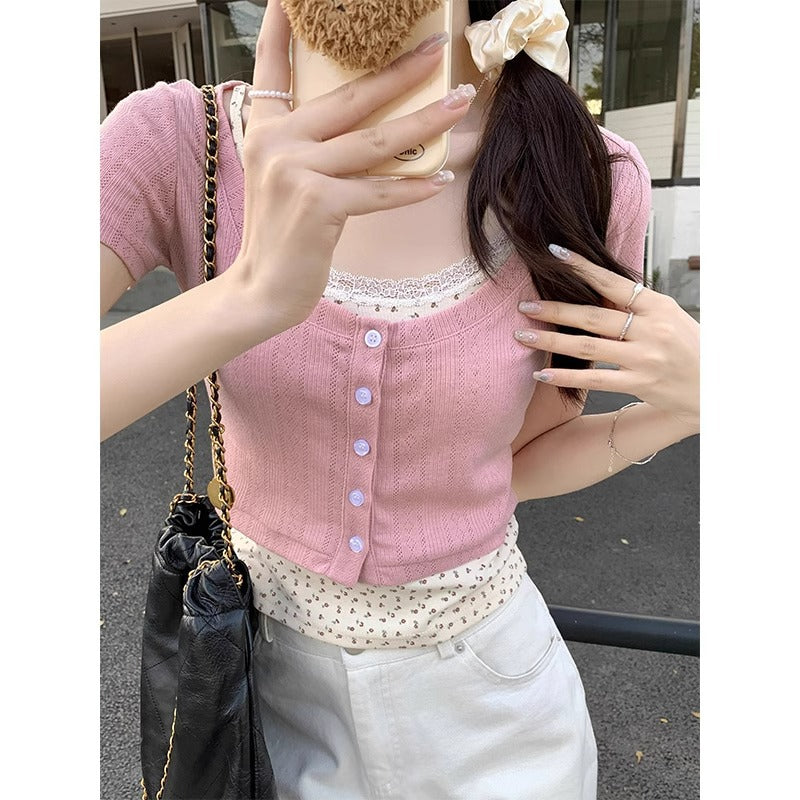 Light Pink U Neck Knitted Women Summer Cardigan Top
