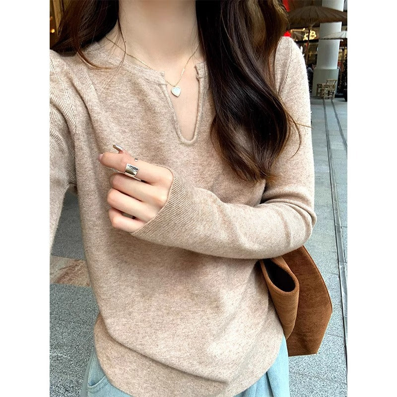 Loose V Neck Women Autumn Winter Slim Knit Top