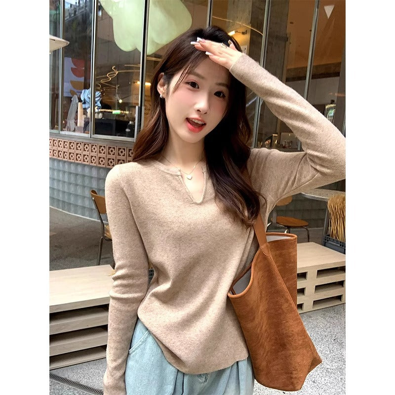 Loose V Neck Women Autumn Winter Slim Knit Top