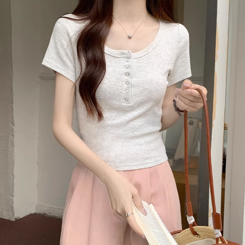 American Style U Neck Women Slim Fit Summer T-Shirt
