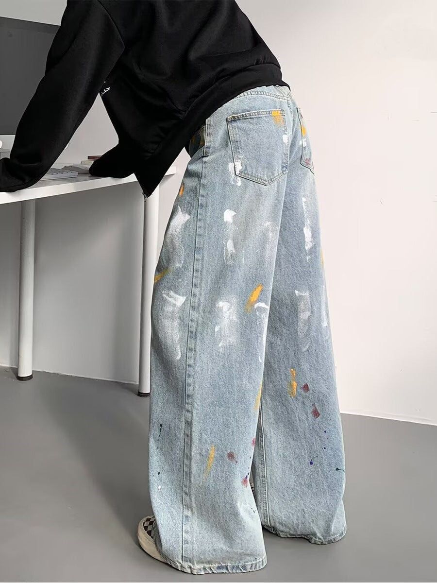 Designer Paint Dot Wide-Leg Jeans