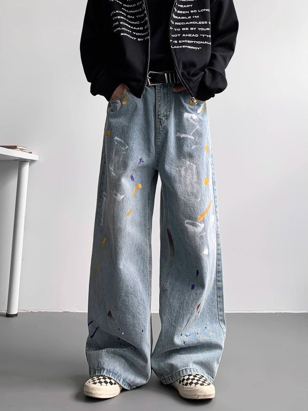 Designer Paint Dot Wide-Leg Jeans
