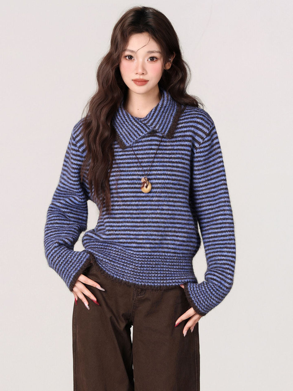 Striped Turtleneck Women Loose Winter Knit Sweater
