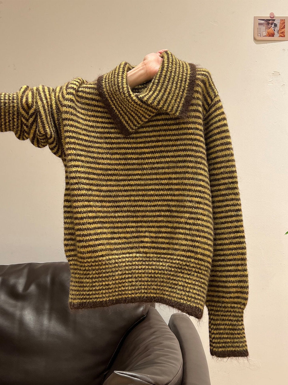Striped Turtleneck Women Loose Winter Knit Sweater