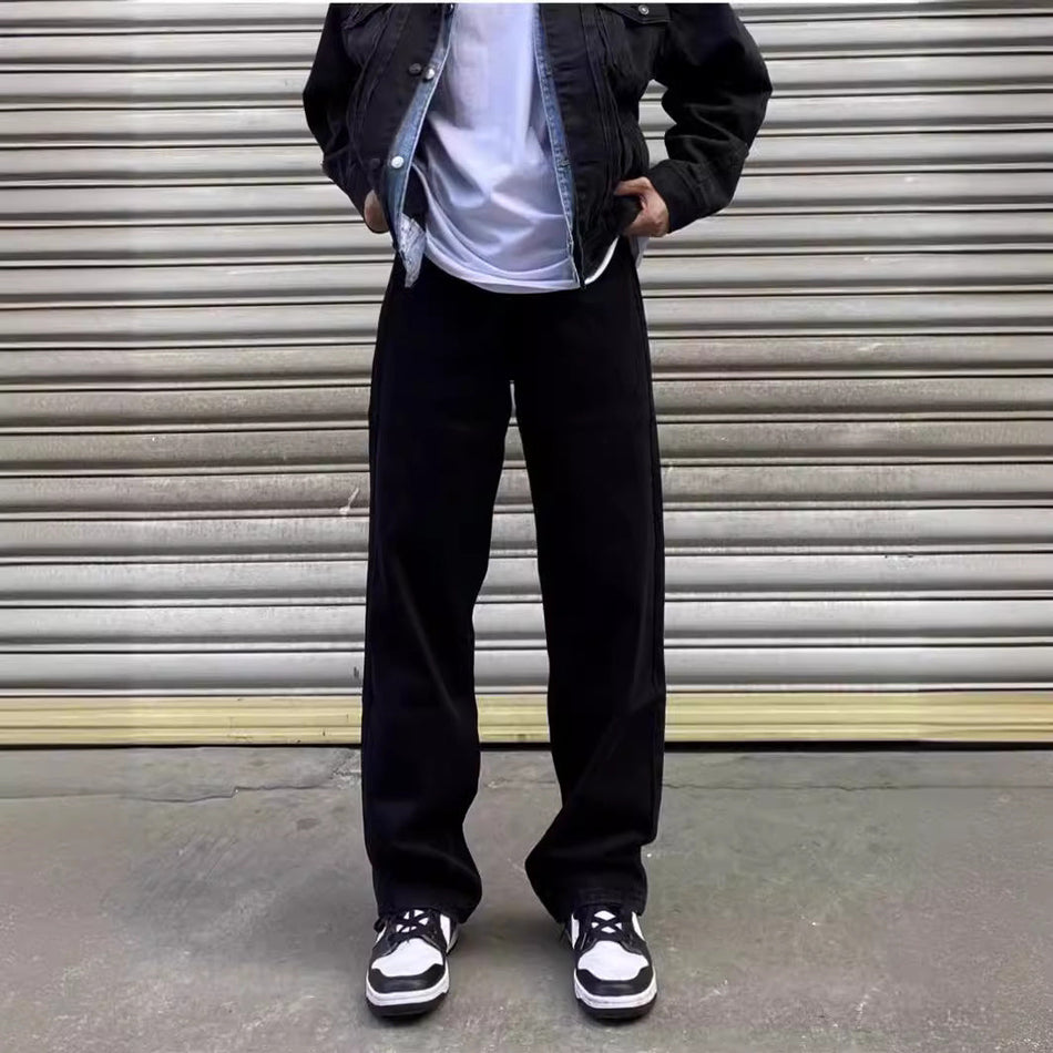 High Street Black Wide-Leg Casual Jeans