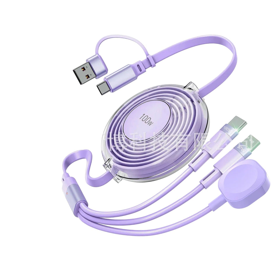5-in-1 100W Fast Charging Cable – Retractable & Customizable