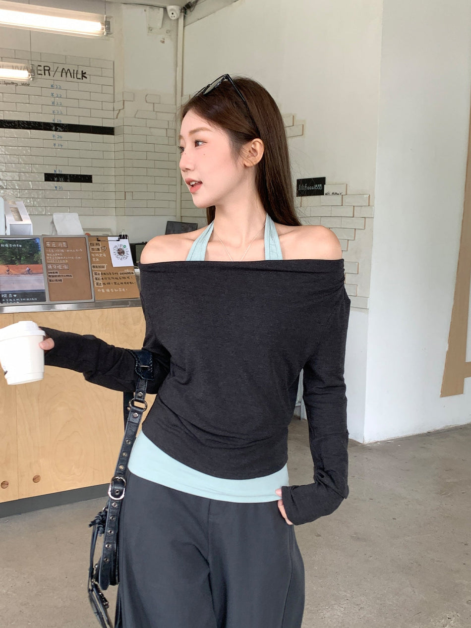 Off Shoulder Halter Neck Women’s Two Piece Set Top