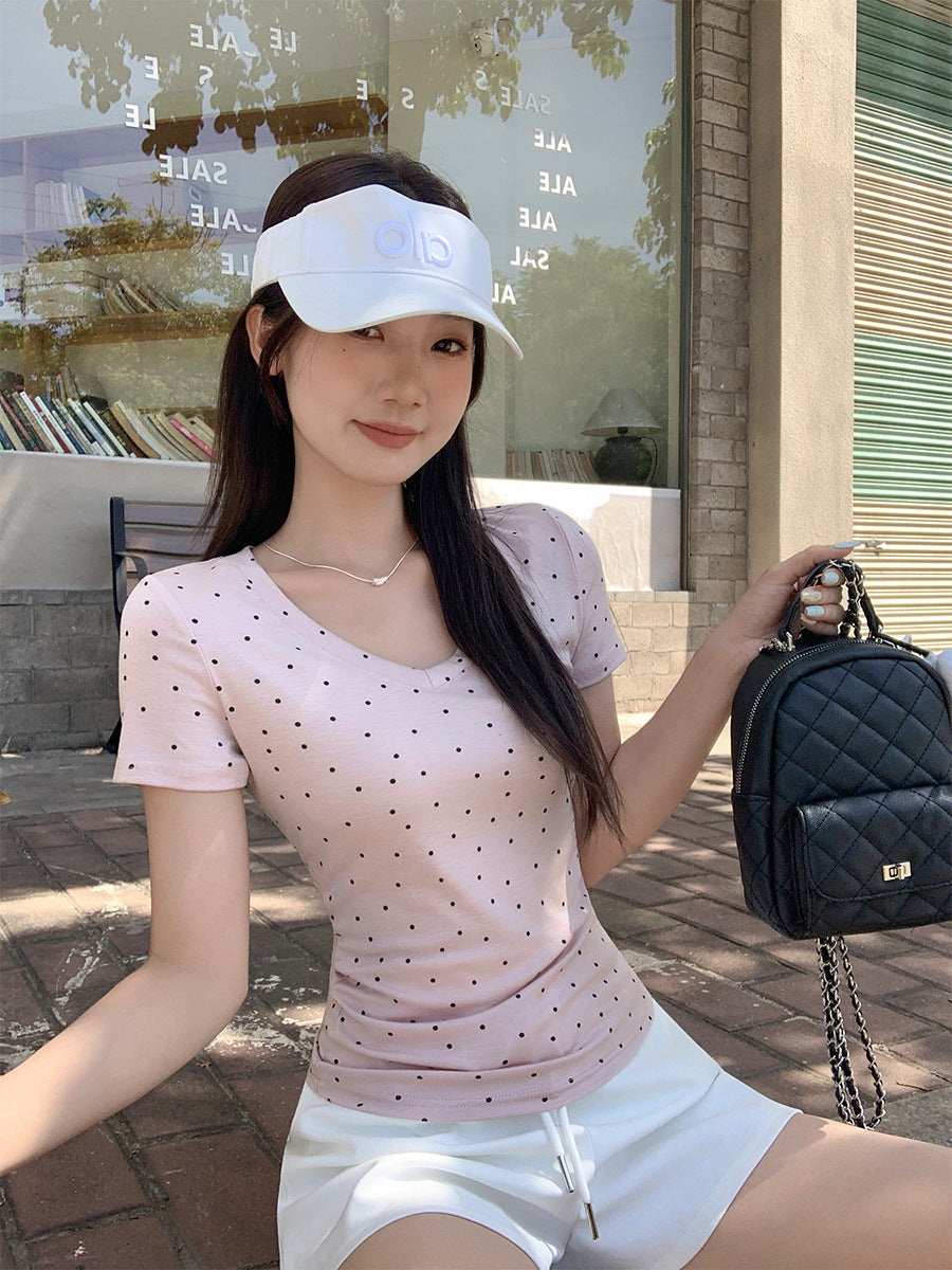 Korean Polka Dot V-Neck Slim Fit Women’s Summer Top