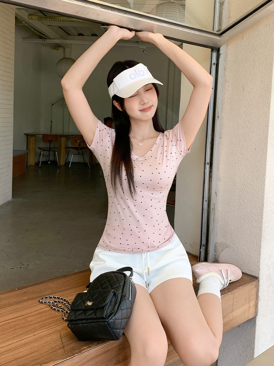 Korean Polka Dot V-Neck Slim Fit Women’s Summer Top