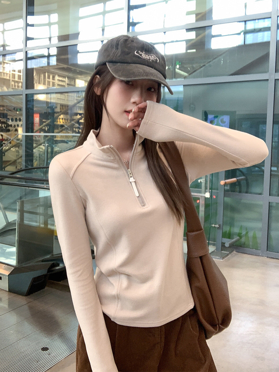 Waist Cinch Fleece Zipper Women’s Winter T-Shirt