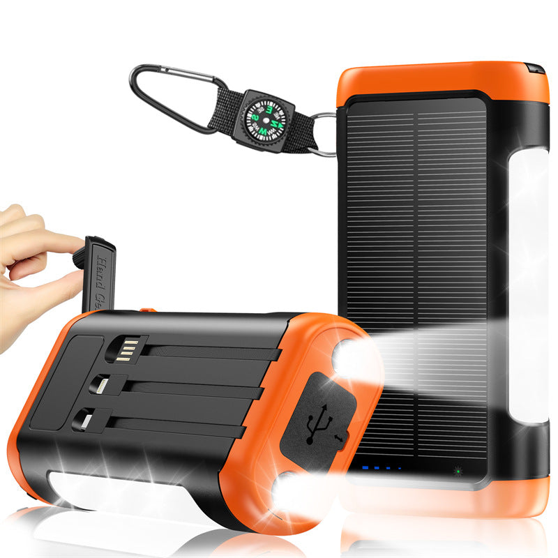 66800mAh Solar Power Bank Hand Crank Built-In Cable