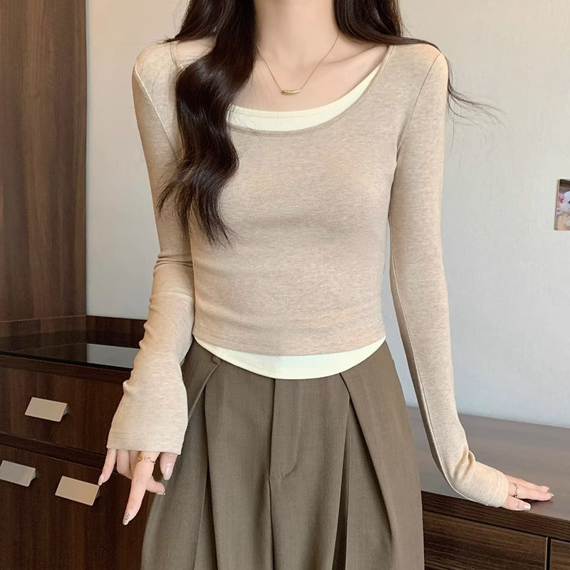 Asymmetrical U-Neck Slim Fit Women’s T-Shirt Top