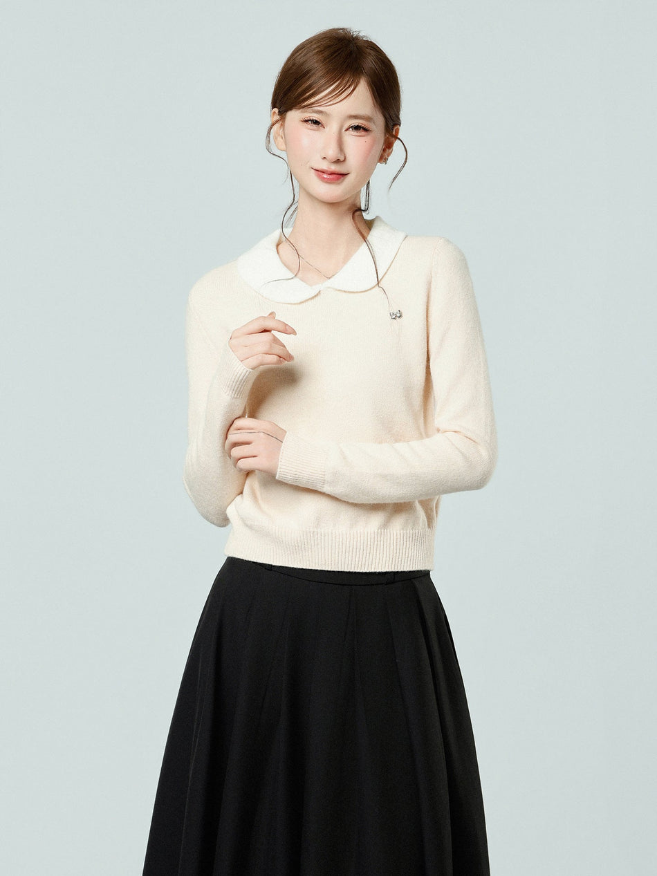 Pink Doll Collar Slim Fit Women’s Winter Sweater