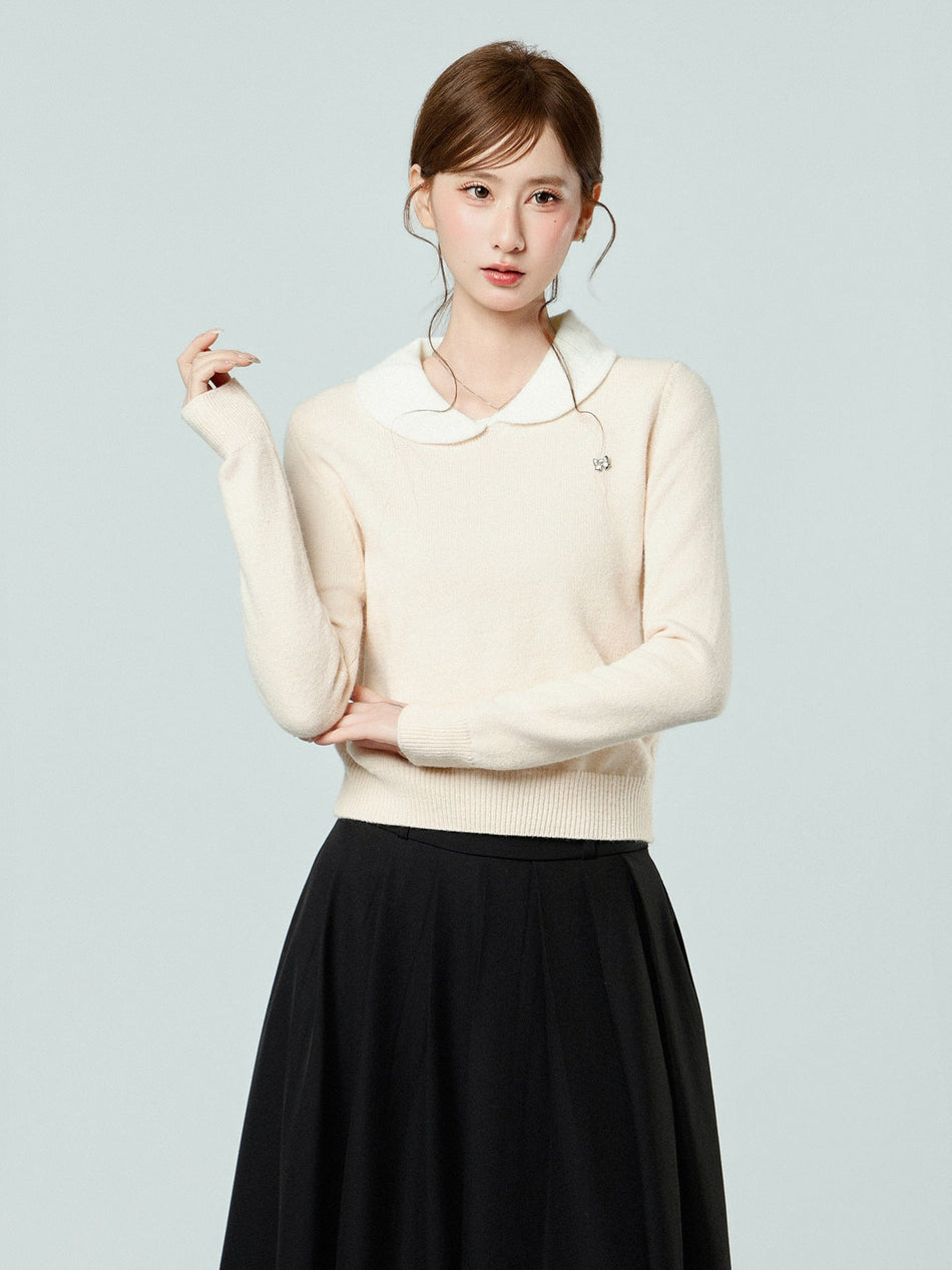 Pink Doll Collar Slim Fit Women’s Winter Sweater