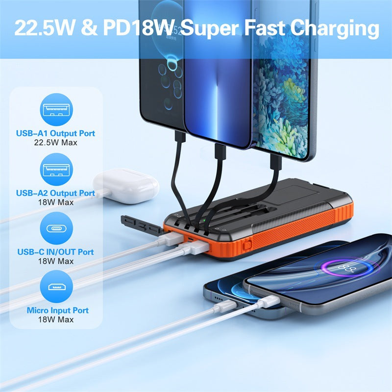 33800mAh 22.5W Solar Power Bank Fast Charging Cable