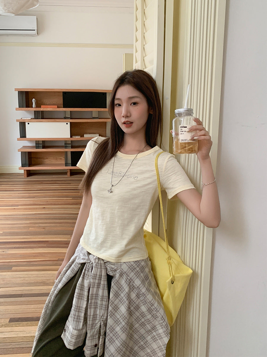 Textured Round Neck Slim Fit Women’s Summer T-Shirt