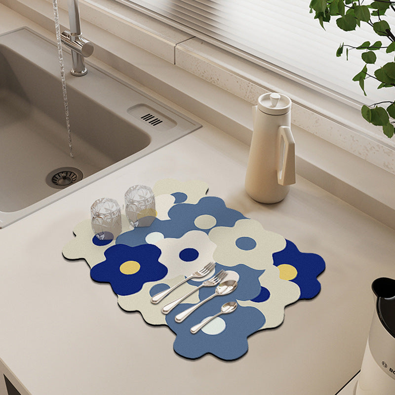 Cream Style Kitchen Countertop Draining Mat