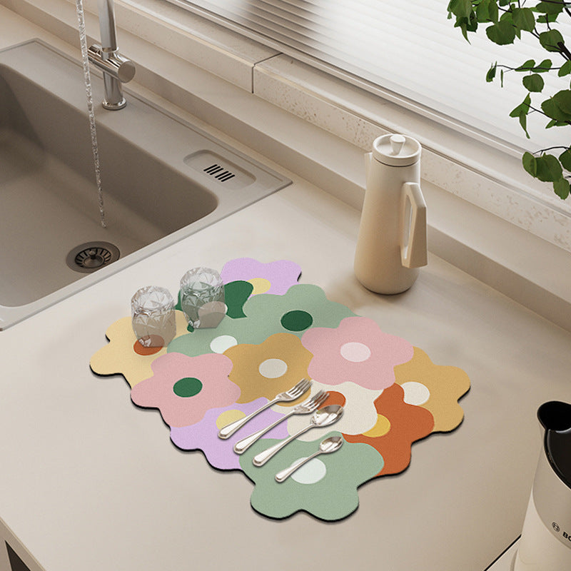 Cream Style Kitchen Countertop Draining Mat