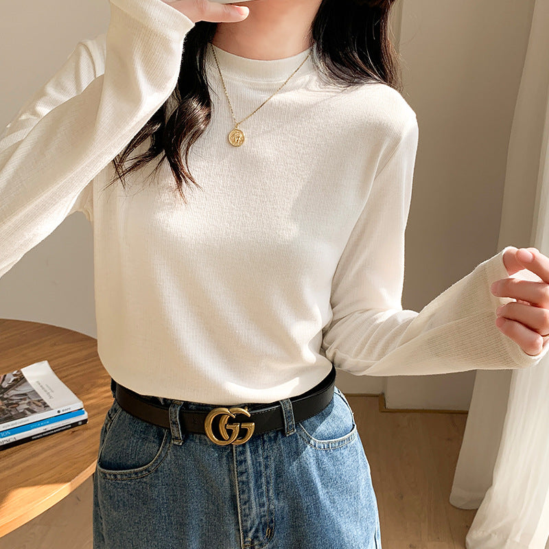 Ribbed Round Neck Slim Fit Women Spring T-Shirt