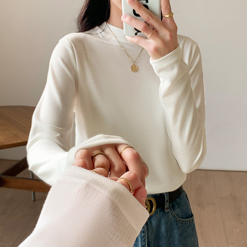 Ribbed Round Neck Slim Fit Women Spring T-Shirt