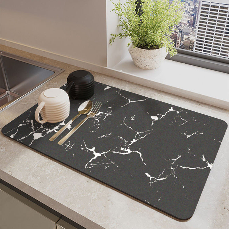 Marble-Patterned Soft Diatom Mud Kitchen Mat